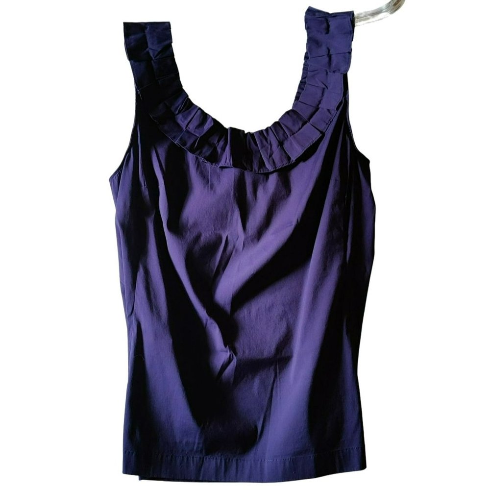 Ann Taylor Size 8 Violet Sleeveless Top Hidden Zipper Ruffles Stretch